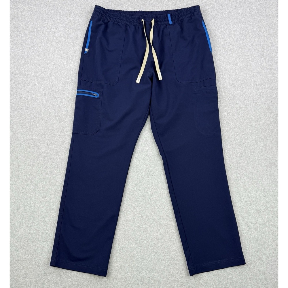 Figs Scrub Pants Mens 2XL Blue Cargo Stretch Pockets Medical Nurse Drawstring